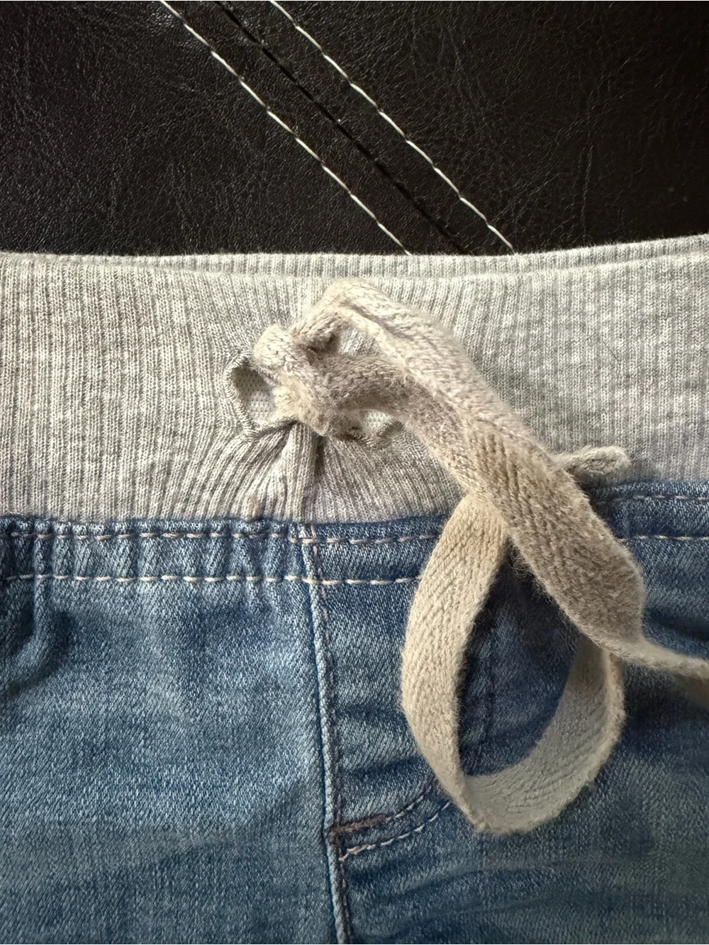 Justice - Girl’s Light Blue Denim Shorts with Gray Knit Waistband and Drawstring